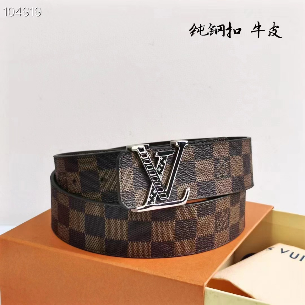 LV men's belt width 4.0CM hardware double-sided imported leather