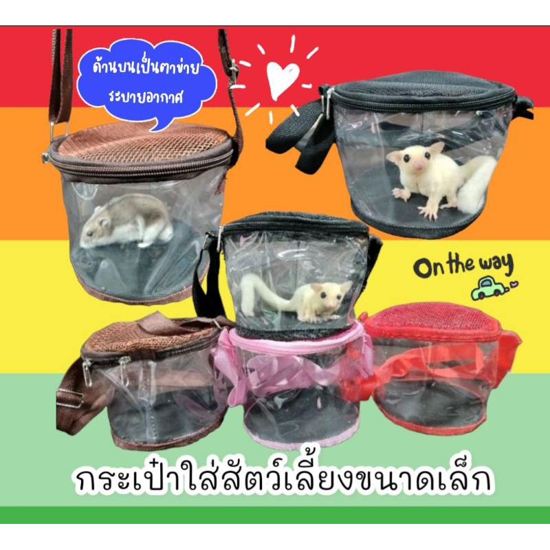 กระเป๋าสะพายใส่สัตว์เลี้ยงขนาดเล็กแบบใส (ขนาดดูจากรูปถัดไป)จัดส่งคละสี
