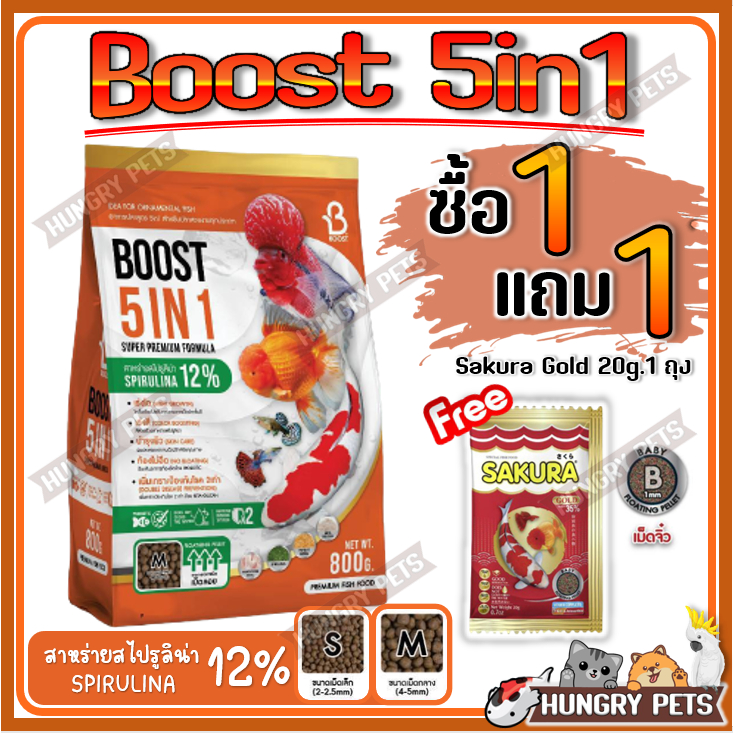 🧡ซื้อ 1 แถม 1🧡อาหารปลาคาร์ฟ ปลาทอง ปลาสวยงาม Boost 5in1 ครบจบในถุงเดียว ขนาด 800 กรัม