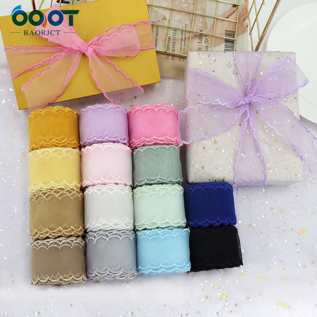 พร้อมส่ง ริบบิ้นผ้าตาข่าย เย็บขอบหยัก สไตล์เกาหลี