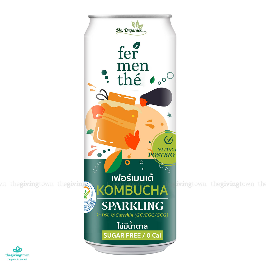 Fermenthe Kombucha Sparkling เฟอร์เมนเต้ ชาหมักคอมบูชะสปาร์คกลิ้ง Fermen The คอมบูชา แบบกระป๋อง คีโต