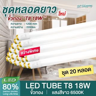 ชุด 10 หลอด หลอดไฟ LED ขั้วทองT8 18W 120cm รุ่นสว่างพิเศษ 2200lm แสงสีขาวDaylight6500K Thailand Lighting led