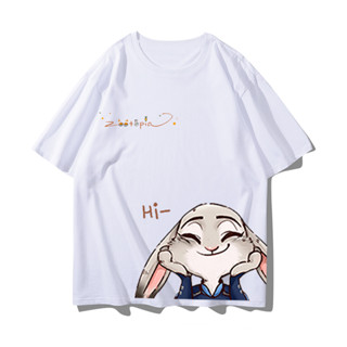 Zootopia อะนิเมะแขนสั้น Judy น่ารักพิมพ์ฝ้ายอินเทรนด์ผู้หญิงเสื้อยืดคอกลมแขนสั้น