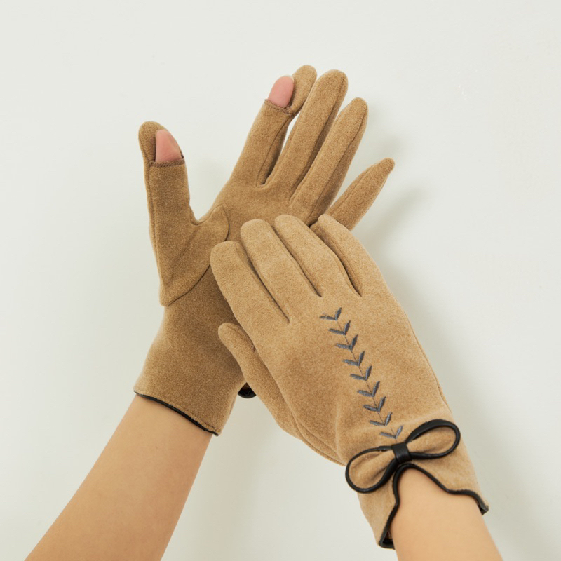 G13 Cutie Ribbon Gloves ถุงมือบุขนเปิดนิ้วได้