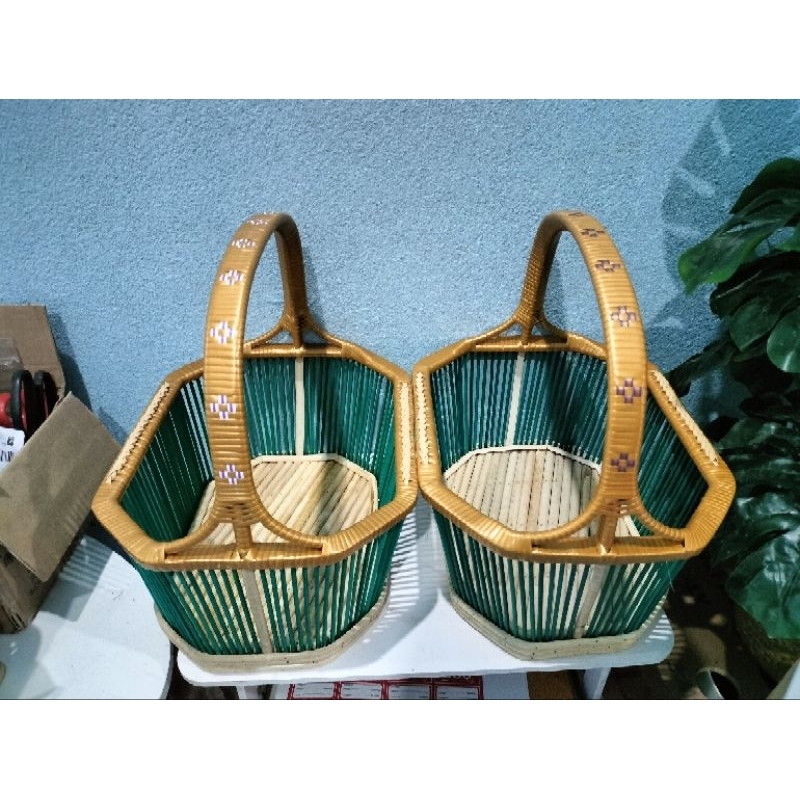 โครงเปล่าตะกร้าทรงแปดเหลี่ยมถักขอบ แถมชุดเส้นสาน 1 มัด - รูปที่ 6