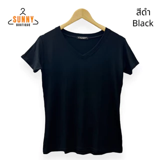 SunnyBoutique เสื้อยืด ผู้หญิง ผ้าเรยอน Rayon คอวี แขนสั้น อก38"-42" สีพื้น นิ่ม ใส่สบาย