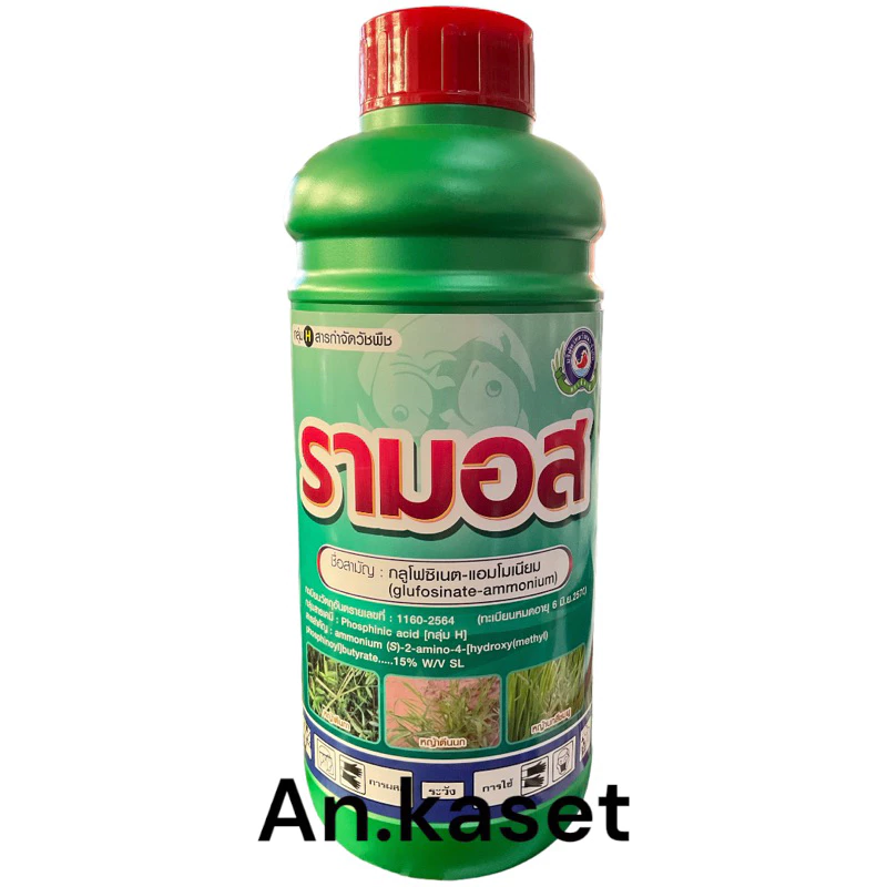 รามอส ขนาด 1 ลิตร*กลูโฟซิเนต-แอมโมเนียม(glufosinate)*กำจัดวัชพืชแบบไม่เลือกทำลายพ่นในที่เปล่า เก่งหญ้าปากควาย