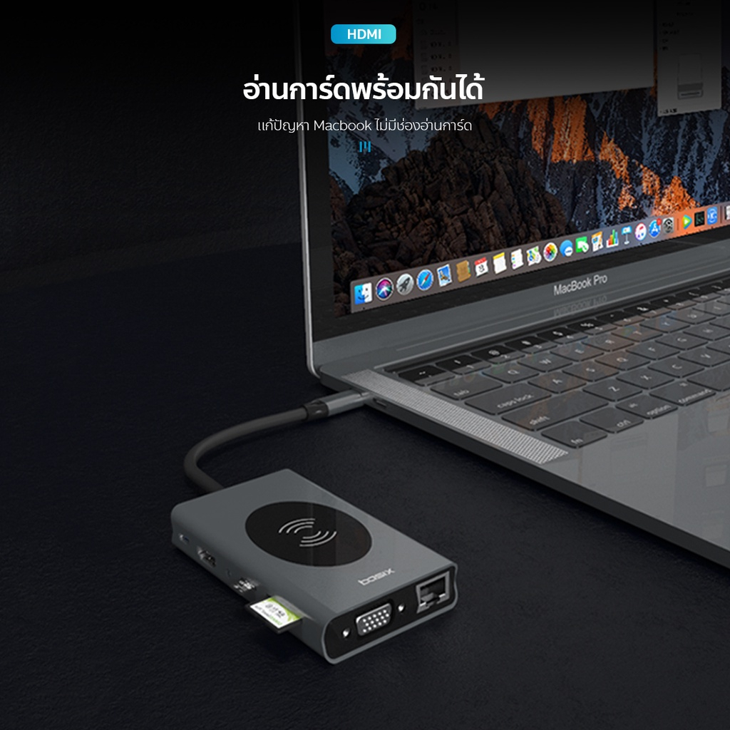 ⚡COD⚡อะแดปเตอร์ฮับ Basix 13in1 Type C hub พอร์ตฮับ รองรับความละเอียดระดับ 4K เชื่อมต่อหลายอุปกรณ์
