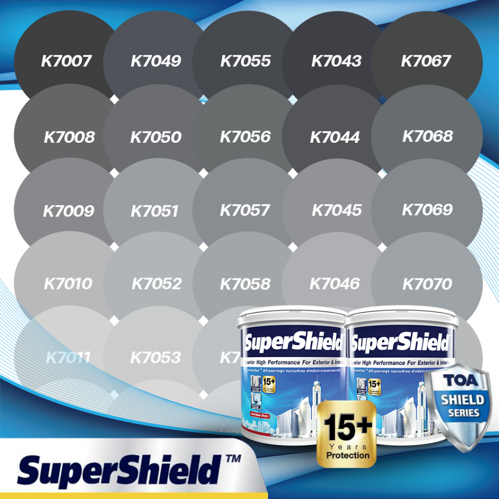 TOA SuperShield สีเทา เนียน ขนาด 1 ลิตร เฉดสีใหม่ สีทาบ้าน Shield Series เกรด 15 ปี สีทนร้าน ทนสภาวะ ร้านบ้านสบาย