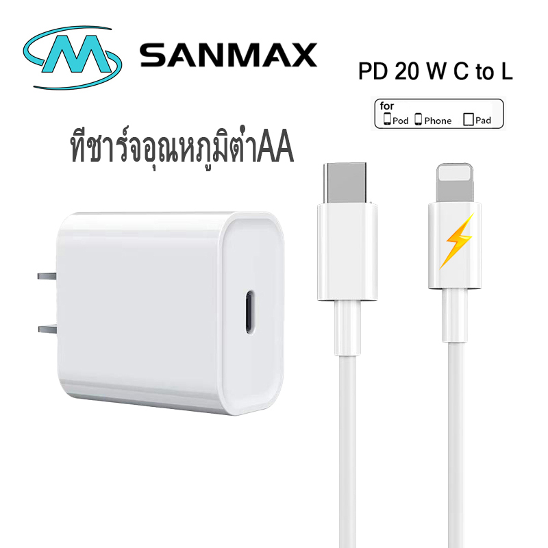 สายชาร์จ pd 20w 3a Typec หัวชาร์จ usb c ชุดชาร์จ ชาร์จเร็ว สำหรับ (type c to L)1 เมตร 2 เมตร AA รับประกัน 1 ปี