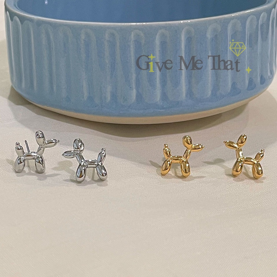 ต่างหูสแตนเลสแท้ วัสดุชุบทองคำ18K สไตล์มินิมอล Minimal รุ่น Balloon Dog Givemethat