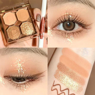 S-01🌟DIKALU พาเลทอายแชโดว์ 4 สี เนื้อดินน้ำมัน ใยไหม ประกายแวววาว ประกายชิมเมอร์ ทาตา กันน้ำ กันเหงื่อ ติดทนนาน ขนาดพกพา