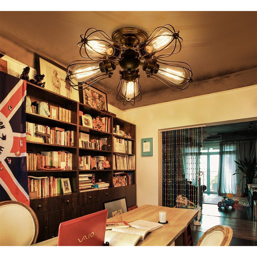E27 โคมไฟเพดานโคมระย้าวินเทจ Loft Black Iron Cage โคมไฟเพดาน Led นอร์ดิกไฟโลหะสำหรับห้องครัวห้องอาหารบาร์ตกแต่งห้องนอน