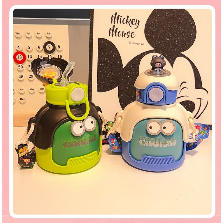 ขวดน้ำเก็บความเย็น กระบอกน้ำสแตนเลส316 ขวดน้ำเด็ก พร้อมสายสะพายพร้อมหลอด ขวดน้ำ 600ml JM-003