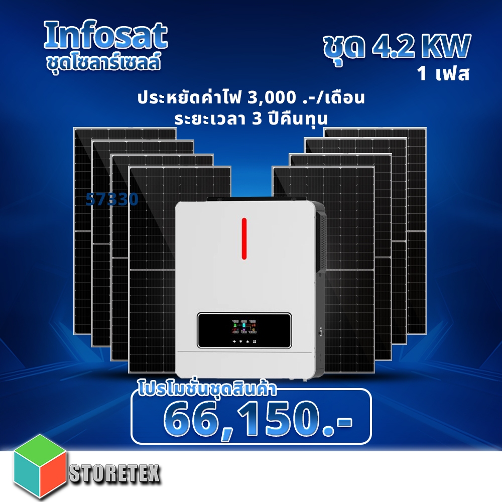 Infosat ชุดโซลาร์เซลล์ On/Off-Grid Hybrid Inverter 4200W พร้อมกับแผงโซลาร์เซลล์ Mono Half Cell 550W 