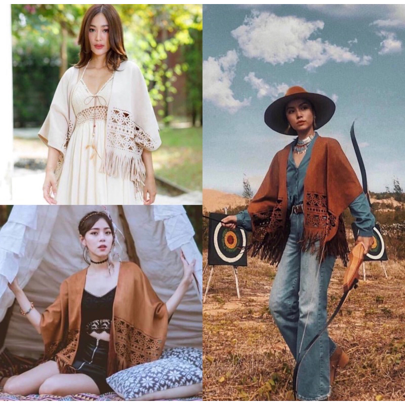 [พร้อมส่ง] เสื้อคลุมโบฮีเมียน เสื้อคลุมคาวบอย เสื้อคลุมหนังผู้หญิง