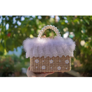 Box bag 8 นิ้ว - กระเป๋าสานผักตบชวา (เลือกของตกแต่งได้) สายจ…