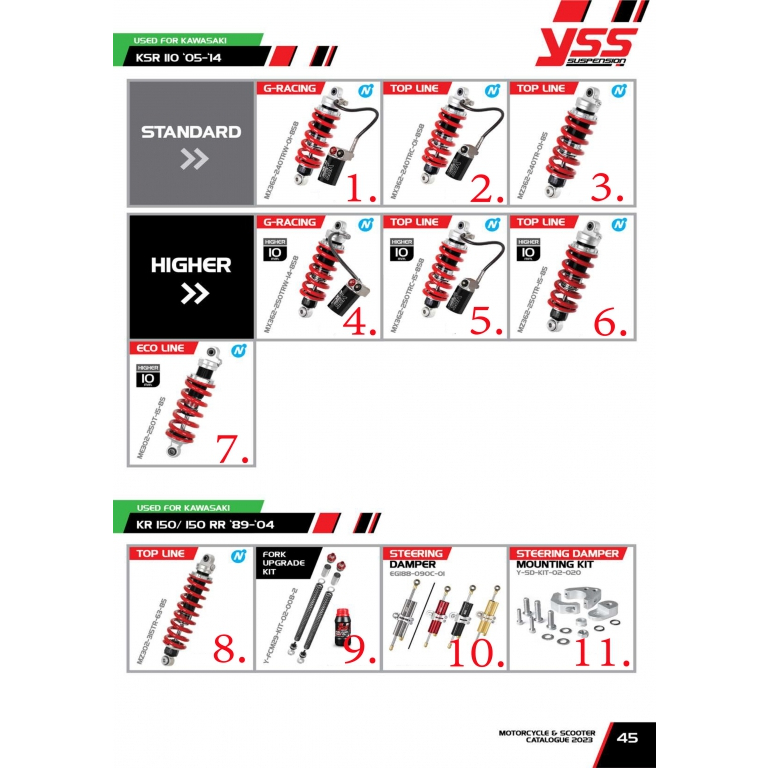 โช๊ค YSS USED FOR KAWASAKI KSR 110 05-14 / KR 150 / 150 RR 89-04