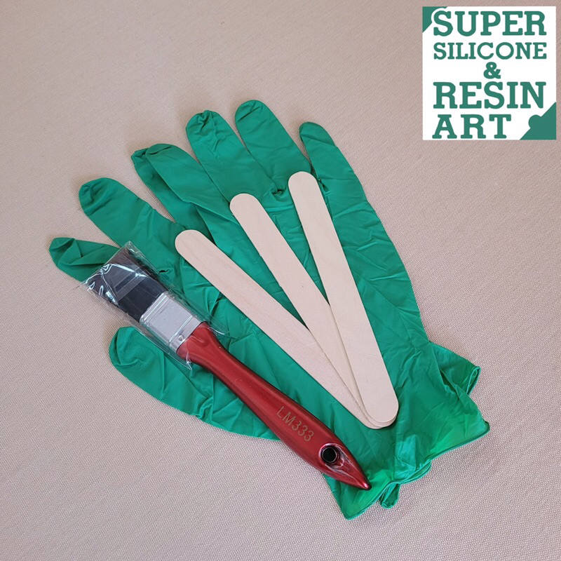 ชุดวัสดุอุปกรณ์ถุงมือ แปรง ไม้ไอติม ตัวช่วยสำหรับทำงานเรซิ่น,epoxy,ยางซิลิโคน,ยางพารา และอื่นๆ