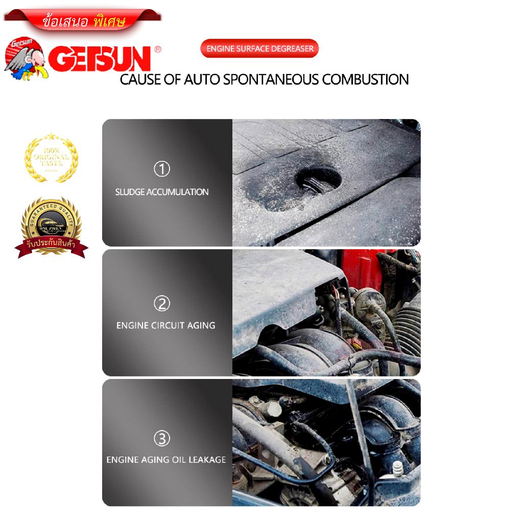 Getsun Engine Surface สเปรย์ล้างห้องเครื่อง บำรุงรักษายานยนต์ สเปรย์ขจัดคราบไขมันเครื่องยนต์ - รูปที่ 2
