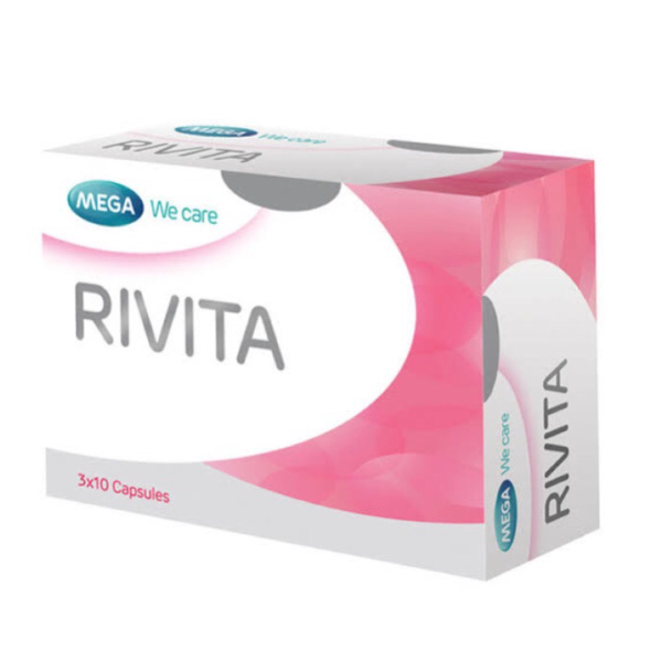 Mega We Care Rivita 30 แคปซูล เมก้า ริวิต้า เพื่อผิวขาว กระจ่างใส เนียนใส 1 กล่อง 12120