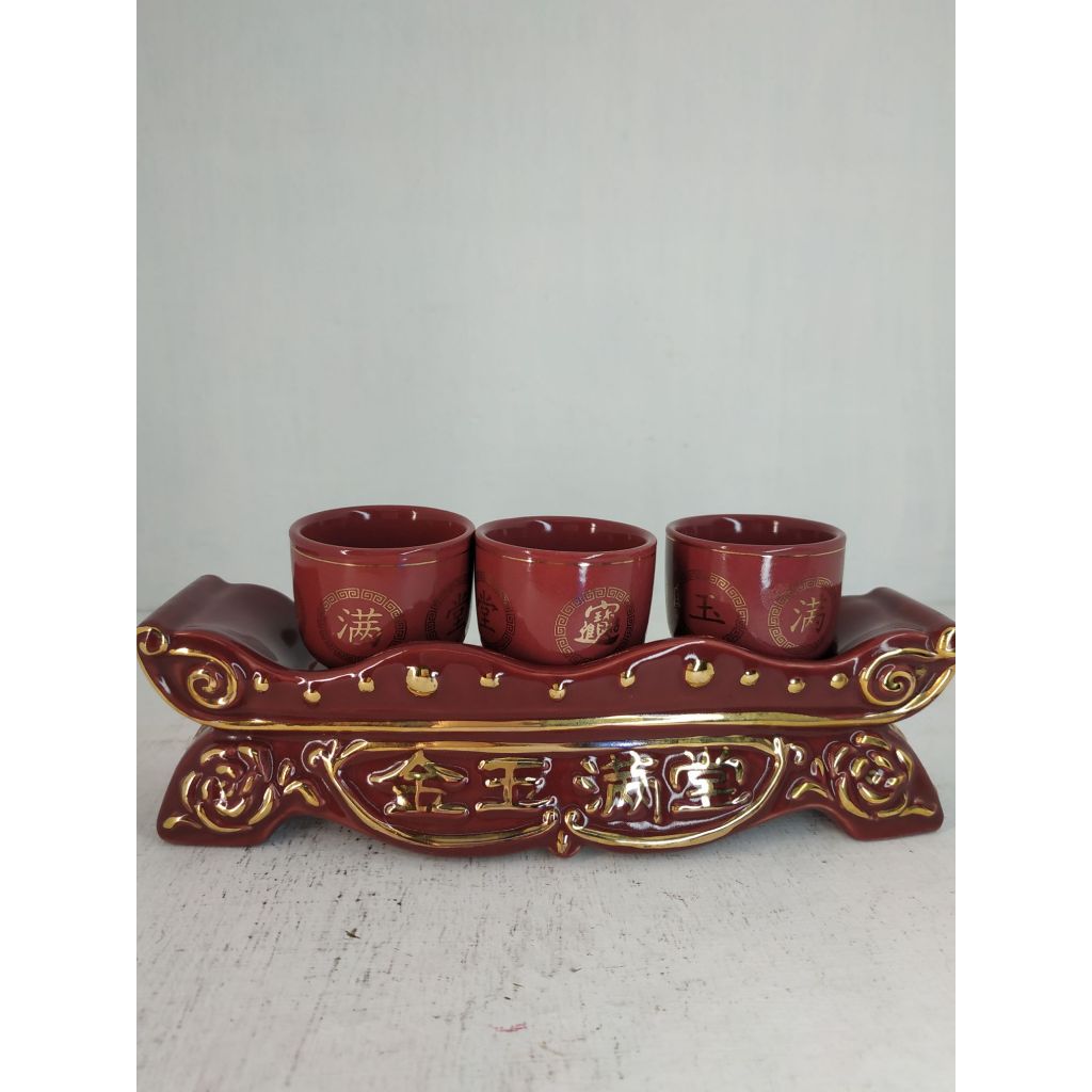 ชุดถ้วยน้ำชา3ใบแดงงานเซรามิคราคาชุดละ200บ. - รูปที่ 3