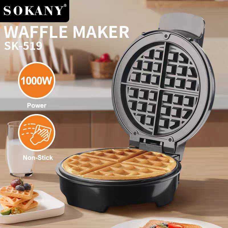 เครื่องทำวาฟเฟิล SOKANY รุ่น SK-519 ขนาดใหญ่ เครื่องทำวาฟเฟิลอัตโนมัติ เคลือบสารกันติดเทฟลอน 1000W ค