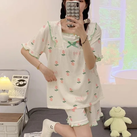 🍒🧸(ราคาต่ำสุด)ชุดนอนลายดอกมรกต，ชุดนอนแสนสบาย，สดและน่ารัก，11 สไตล์ให้เลือก，ขาสั้น+เสื้อ，M-2XL - รูปที่ 7