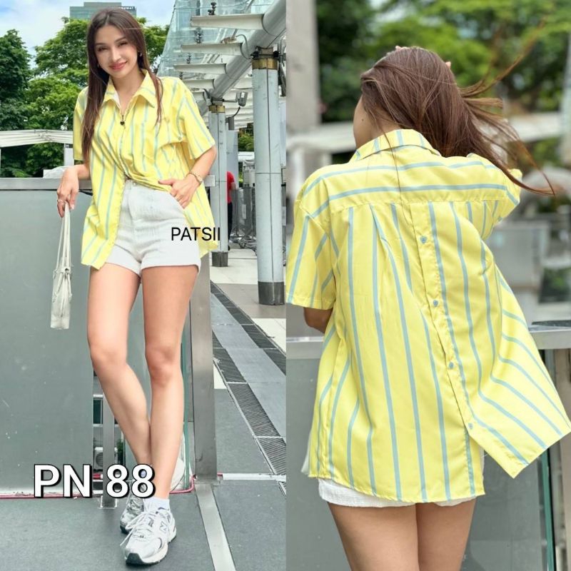 PN88.เสื้อเชิ้ตแคนดี้สีพาสเทล ซิปหน้า กระดุมหลัง ผ้าไหมอิตาลีนำเข้า อก 48"