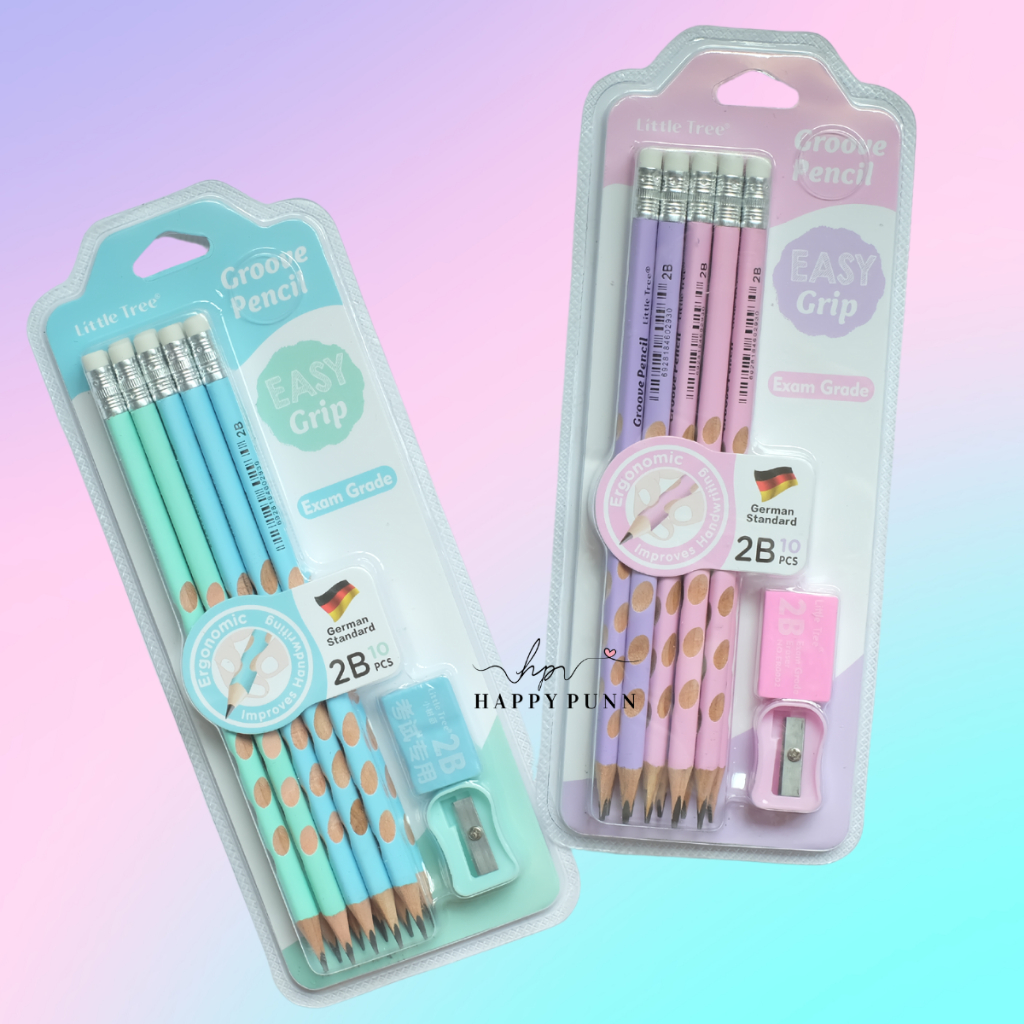 ชุดดินสอ Little tree 2B Easy grip ดินสอทรงสามเหลี่ยม (โทนสีพาสเทล) เลือกสีได้