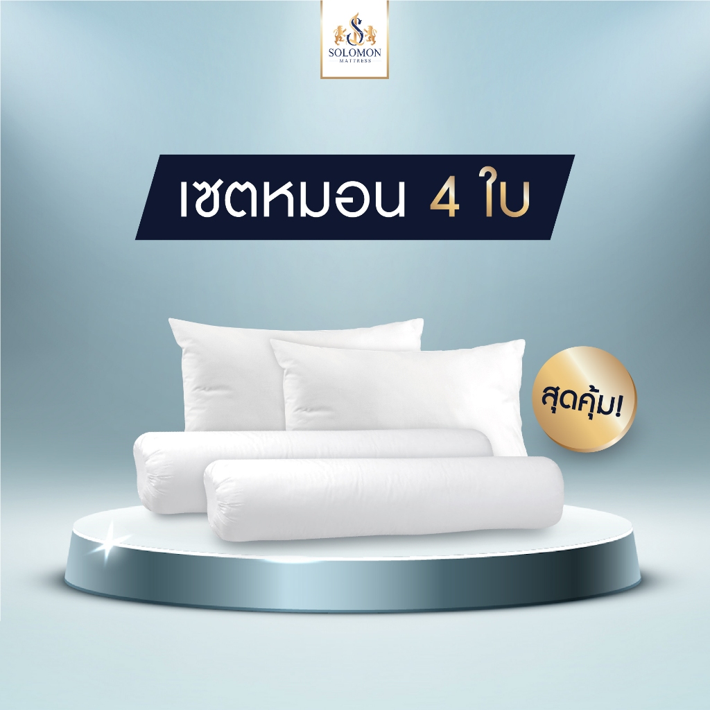 SOLOMON หมอนหนุน 2 ใบ หมอนข้าง 2 ใบ สีขาว เซ็ตคู่ สุดคุ้มมมม