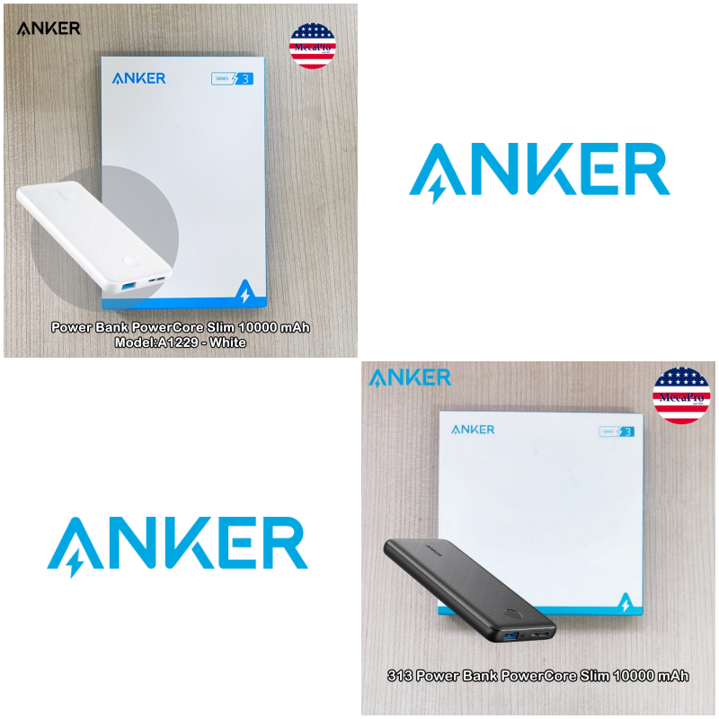 Anker® 313 Power Bank PowerCore Slim 10000 mAh Model:A1229 แองเคอร์ เพาเวอร์แบงค์ แบตเตอรี่สำรอง ขนาดเล็กพกพาง่าย