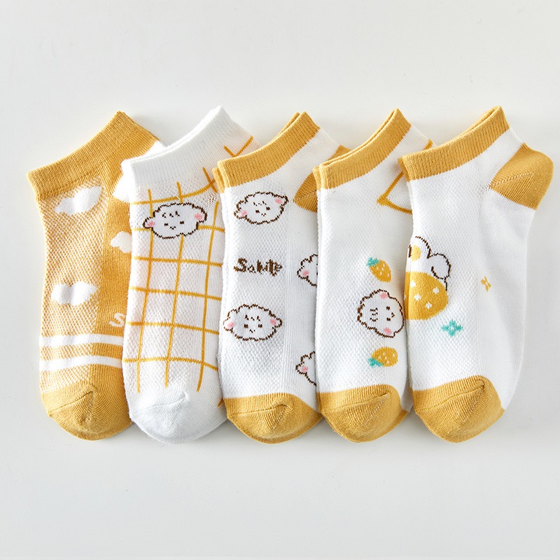 sy shop ถุงเท้าเกาหลีข้อสั้น ถุงเท้าแฟชั่น  ลายลายแกะ(sheep) [1เซตมี5คู่] 