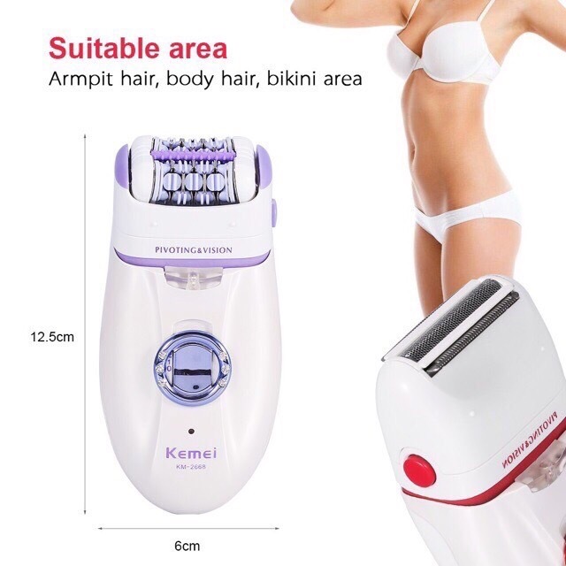 Kemei KM-2668 KM2668 เครื่องกำจัดขน 2 in 1 โกน+ถอน ในเครื่องเดียว ไร้สาย ชาร์จไฟในตัว ปรับความแรงได้