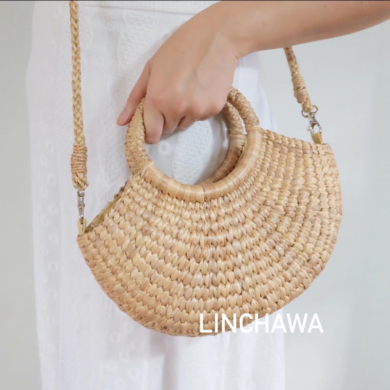 กระเป๋าสานผักตบชวา ปากสโลป สวยเก๋