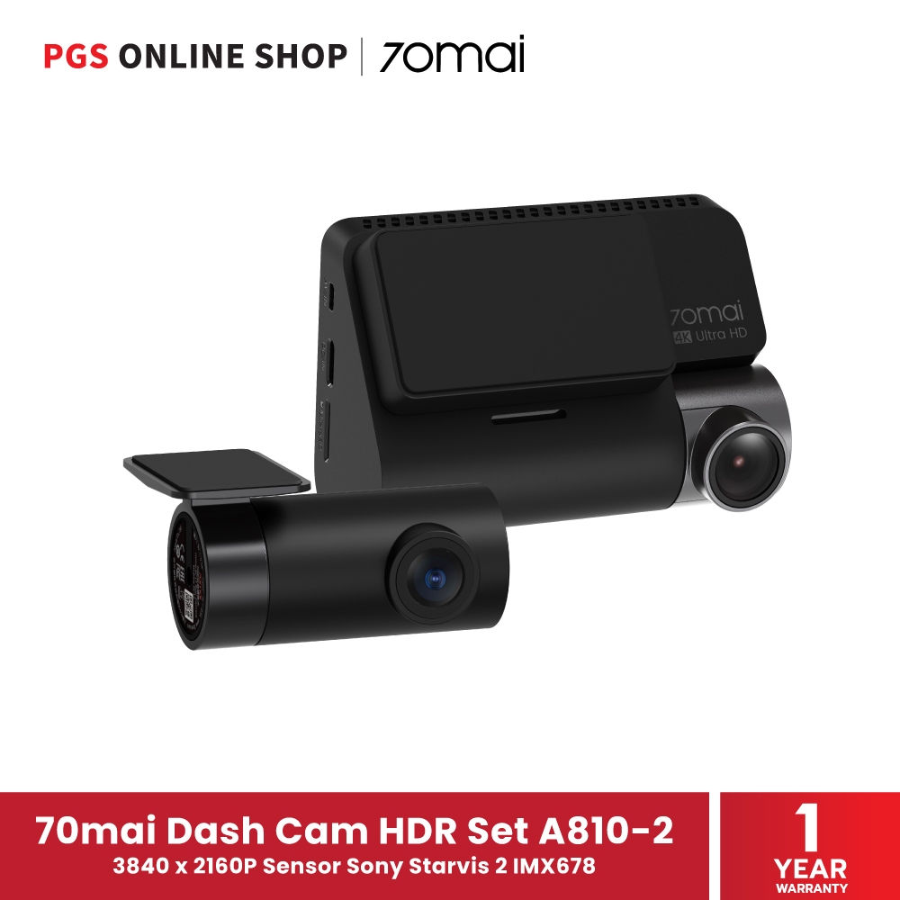70mai Dash Cam HDR Set A810-2 เซ็ตกล้องติดรถยนต์ หน้า-หลัง ความละเอียด 4K (3840x2160P) Sensor Sony S