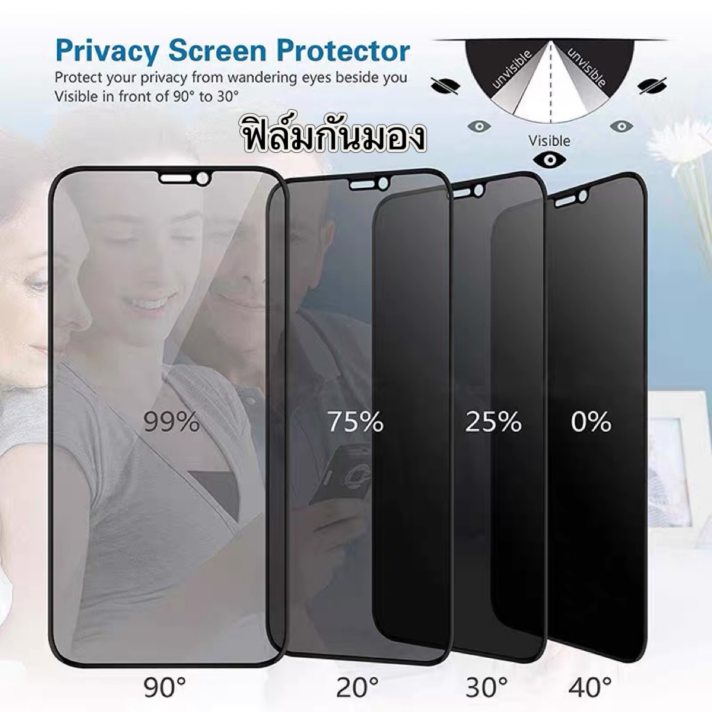 ฟิล์มกันมอง  ฟิล์มกันเสือก ฟิล์ม กันมองข้าง 9D for iPhone 7 8 7plus 8plus X XS MAX XR 11 12 13 14 16 15 PRO MAX 14PROMAX