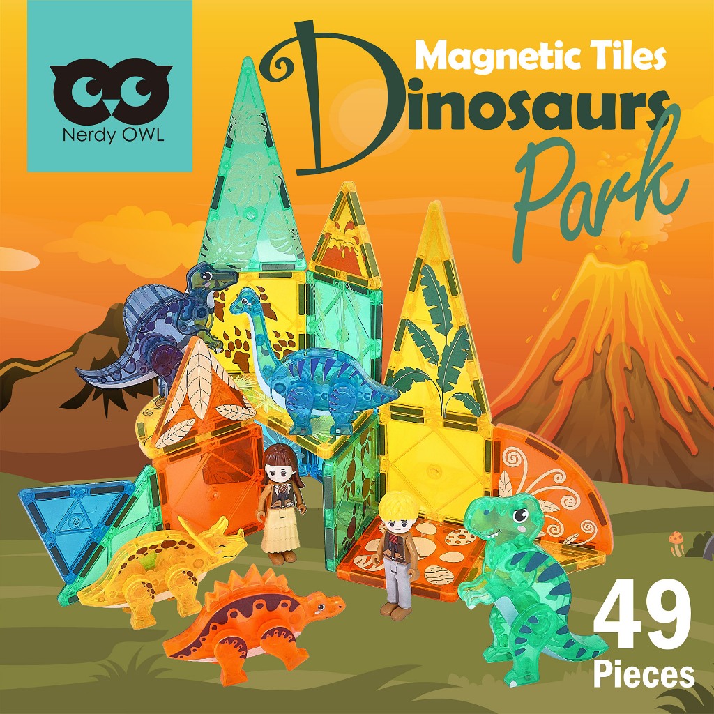 Magnetic Tiles Dinosaurs Park 49 Pieces แผ่นตัวต่อแม่เหล็กชุดไดโนเสาร์ 49 ชิ้น