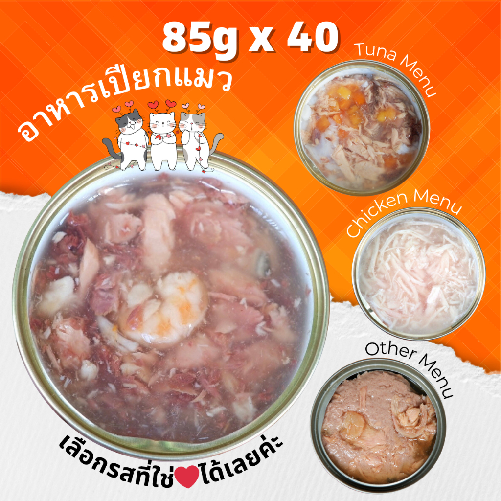 😻CAT HOUSE⭐ 💥85g Pack 40 กระป๋อง 💥อาหารแมวกระป๋อง ซอง อาหารแมวเปียก กระป๋องเปลือย