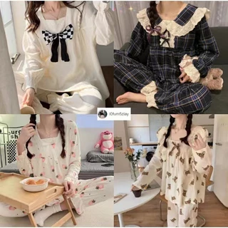 🎀🧸(ราคาที่ถูกที่สุด) ชุดนอนเวอร์ชั่นเกาหลี，ชุดนอนแขนยาว， คอเหลี่ยมสวย， มีให้เลือก 14 แบบ，M-2XL