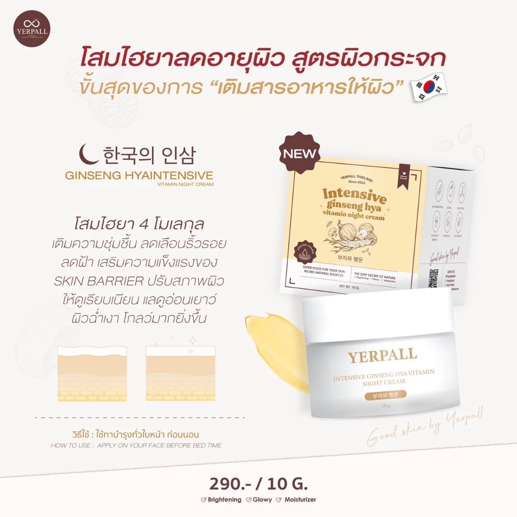 [แพ็กเกจใหม่] โสมไฮยา HYA ครีมโสมไฮยาวิตามิน สูตรเข้มข้น เยอเพล yerpall ผิวนุ่มชุ่มชื้น ลดผิวแห้งกร้าน thumbnail 3
