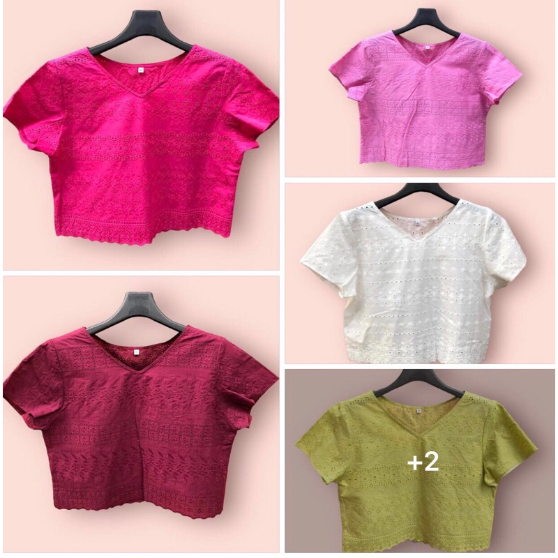 เสื้อลูกไม้คอวี แขนสั้น  มีเบอร์ 40,42