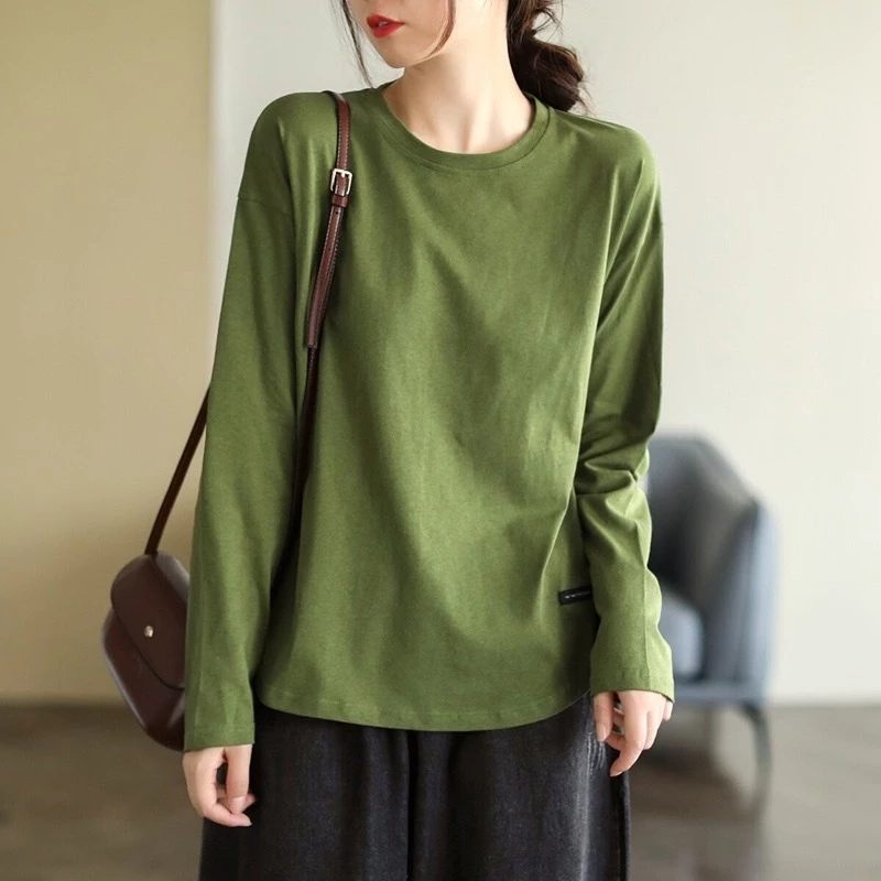 PS-รุ่น-225 เสื้อยืดคอกลมสีพื้นแขนยาวมาใหม่ เสื้อทรงว้าว สไตล์เกาหลี ผ้านิ่มสวมใส่สบาย พร้อมส่งจากกรุงเทพ