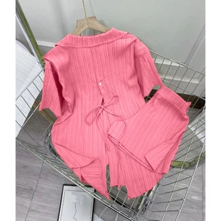 ชุดเซตผ้าด๊อบบี้ เสื้อเชิ๊ตผูกหลัง+กางเกง (C1) D8500