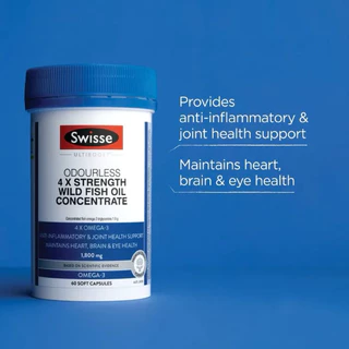 Swisse Ultiboost 4 X Strength Omega-3 Odourless Wild Fish Oil 1800mg Concentrate 60 Capsules