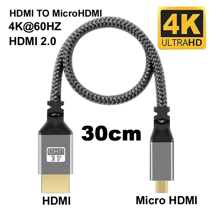 สาย Micro HDMI to HDMI Compatible Cable 4K/60H Micro HD to HDI Cable Male to Male For GoPro Sony Projector 30cm