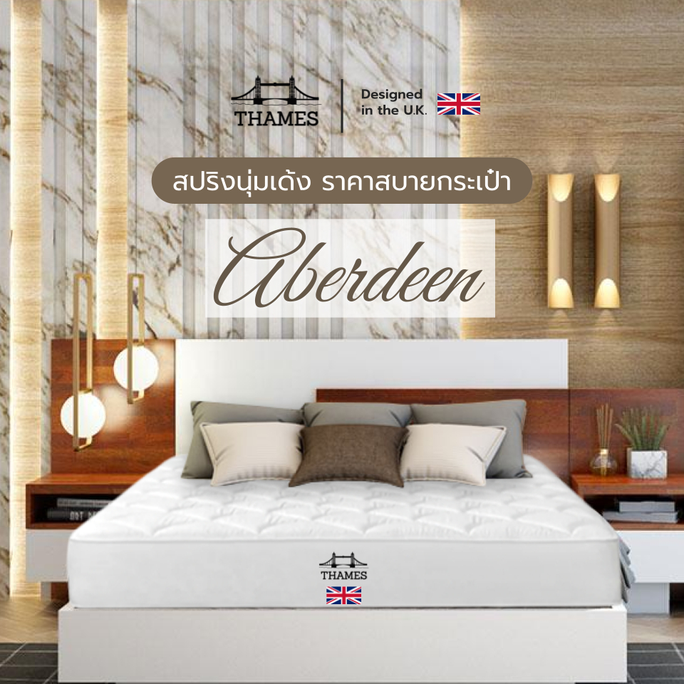 Thames ที่นอนสปริง Hybrid รุ่น Aberdeen หนา 9 นิ้ว ขนาด 3ฟุต / 3.5 ฟุต / 5 ฟุต / 6 ฟุต แถมหมอนหนุนฟรี 1 ใบ