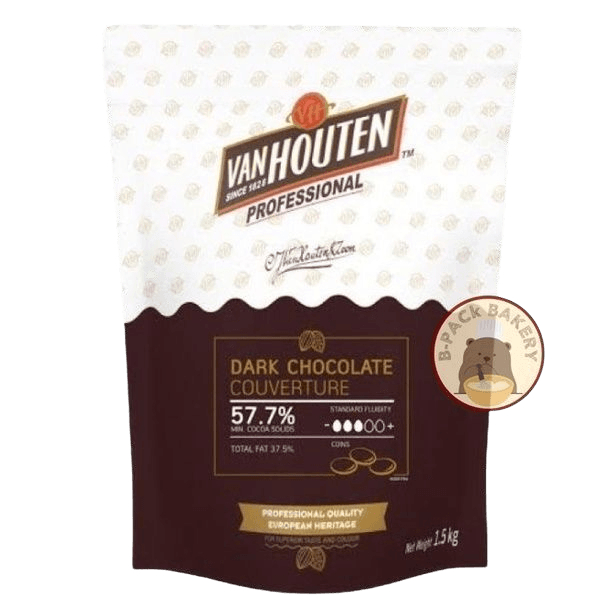 (แวน57.7% 1.5Kg) แวนฮูเต็น 57.7% ดาร์กช็อกโกแลต กูแวร์ตูร์  Van Houten Dark Chocolate Couverture 57.7% 1.5Kg
