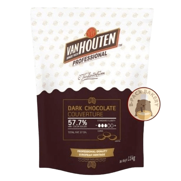 (แวน57.7% 1.5Kg) แวนฮูเต็น 57.7% ดาร์ก ช็อคโกแลต คูเวอร์เจอร์ ช็อคแท้ Van Houten Dark Chocolate Couverture 57.7% 1.5Kg