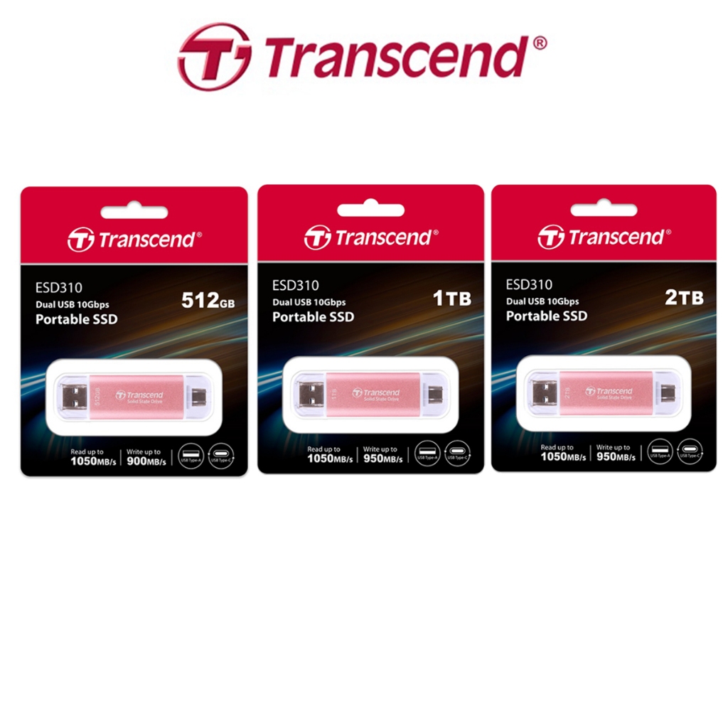 Transcend External SSD smallest 512GB ,1TB และ 2TB : ESD310P Type-A and Type-C  รับประกัน 5ปี สีชมพู